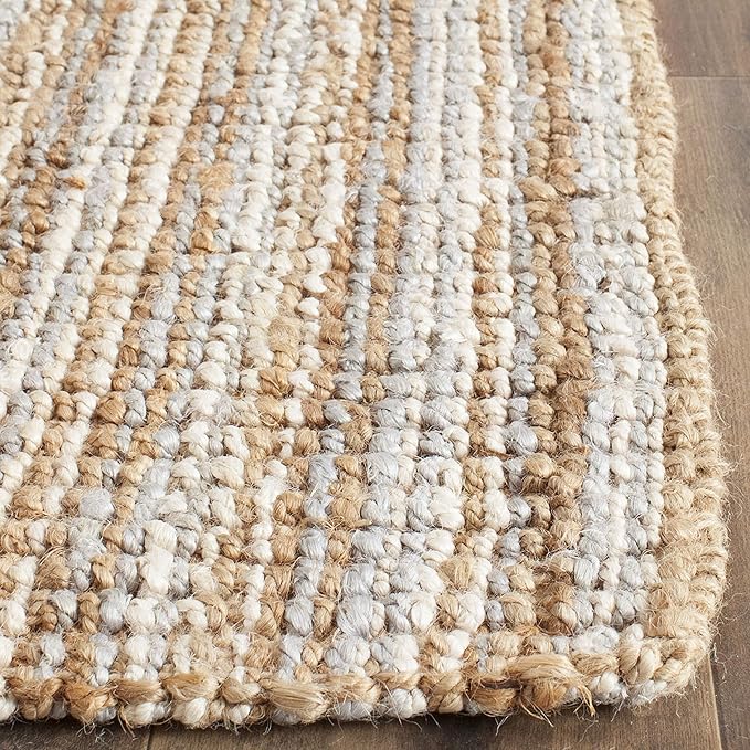 Safavieh Natural Fiber Collection X-Large Area Rug - 11' x 15', Grey & Natural, Handmade Chunky Textured Jute 0.75-inch Thick, Ideal for High Traffic Areas in Living Room, Bedroom (NF447K)