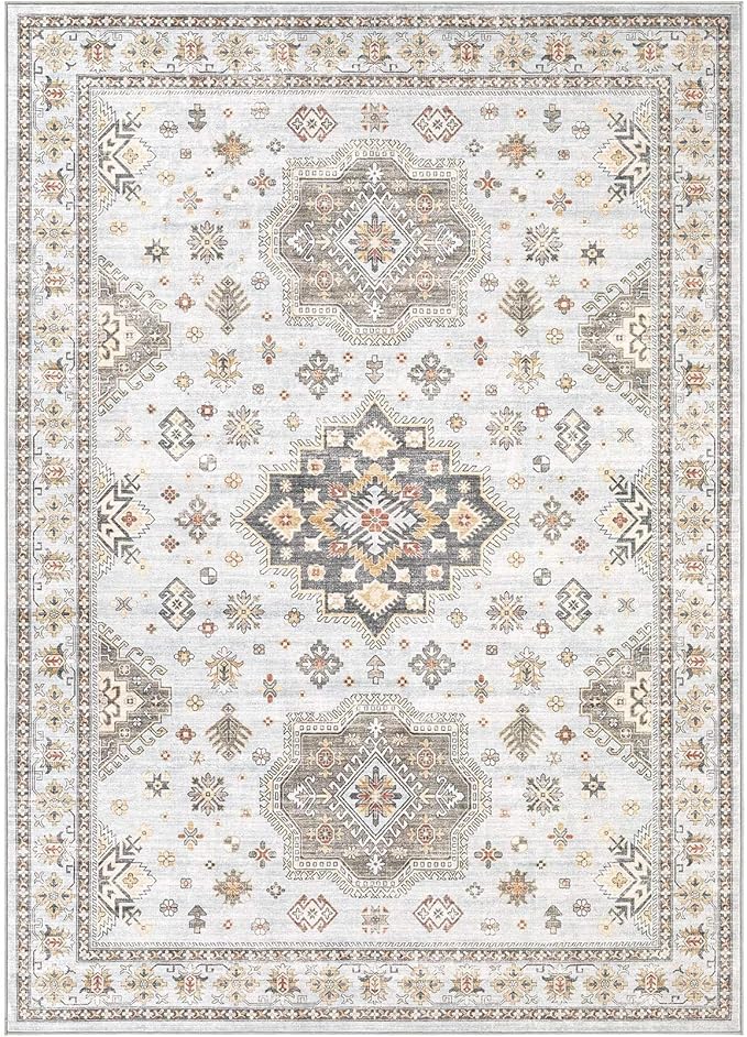 Washable Area Rugs for Living Room -8x10 Neutral Vintage Distressed Floral Farmhouse Boho Large Soft Floor Rug Indoor Non Slip Carpet for Living Room Bedroom Dining Room Office -Blue Brown