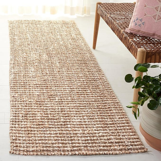 SAFAVIEH Natural Fiber Collection Runner Rug - 2'6" x 16', Natural & Ivory, Handmade Chunky Textured Jute 0.75-inch Thick, Ideal for High Traffic Areas in Living Room, Bedroom (NF447N)