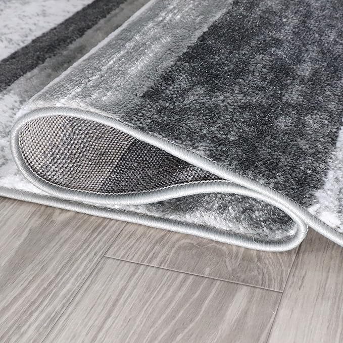 Superior Indoor Runner Rug, Jute Backed, Modern Geometric Patchwork Floor Decor for Bedroom, Office, Living Room, Entryway, Hardwood Floors, Rockwood Collection, 2' 7" x 8', Charcoal