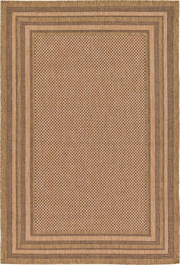 Unique Loom Outdoor Border Collection Area Rug - Multi Border (5' 3" x 8' Rectangle, Light Brown/ Brown)