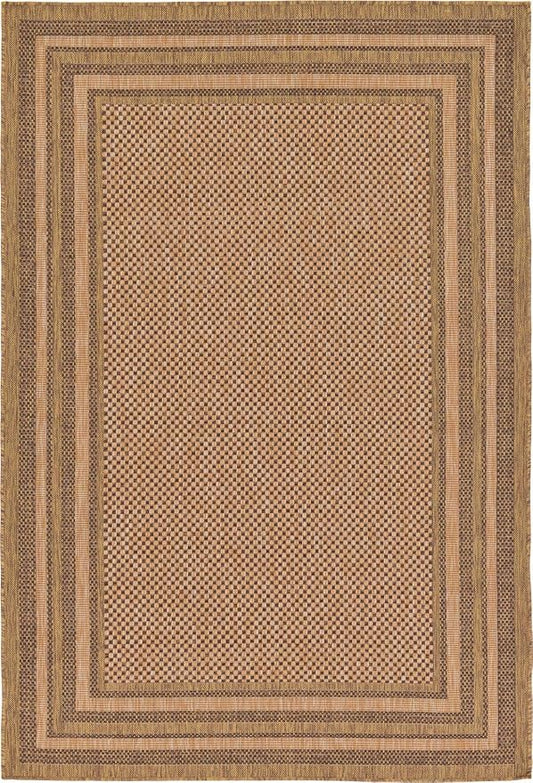 Unique Loom Outdoor Border Collection Area Rug - Multi Border (5' 3" x 8' Rectangle, Light Brown/ Brown)