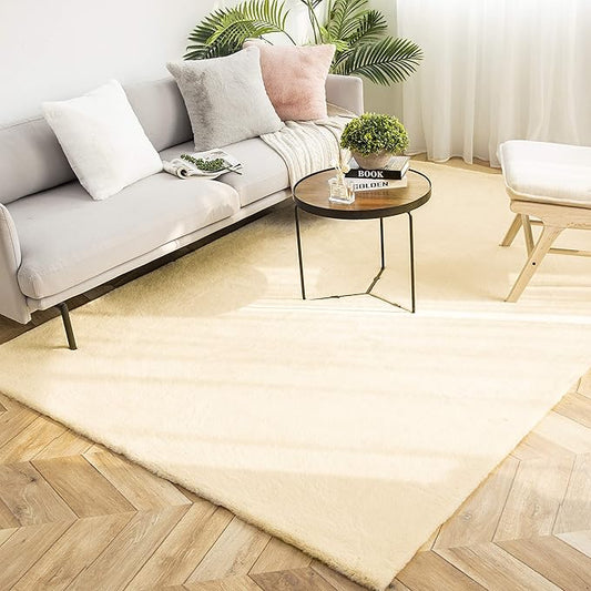 Ashler Faux Fur Rug, Ultra Soft Faux Rabbit Fur, Yellow Area Rugs, 6 x 9 Feet Rectangle, Machine Washable Nursery Decor Throw Rugs for Bedroom, Kids Room, Living Room
