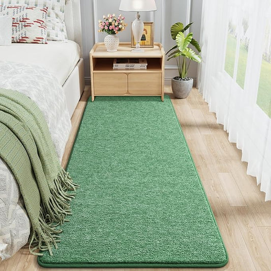 Chicrug Modern 2x8 Runner Rugs for Bedroom Living Room, Memory Foam Low-Pile Hallway Carpet Runner Rug for Entryway Kitchen, Throw Small Kids Rug for Bedside Dorm Room Decor, Green and White