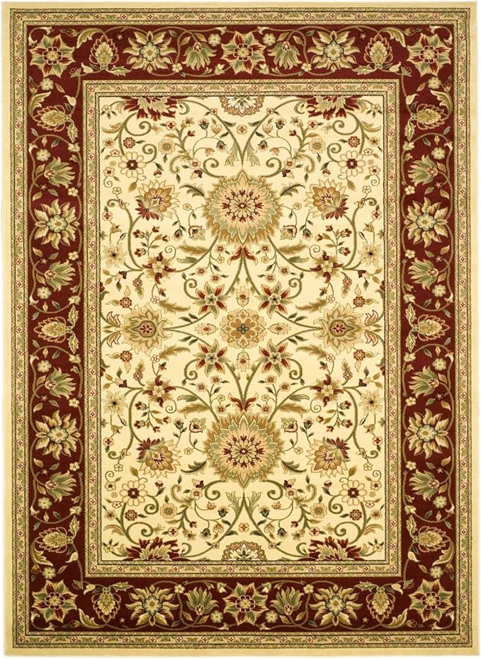 SAFAVIEH Lyndhurst Collection 8' Round Ivory/Red LNH212K Traditional Oriental Non-Shedding Dining Room Entryway Foyer Living Room Bedroom Area Rug