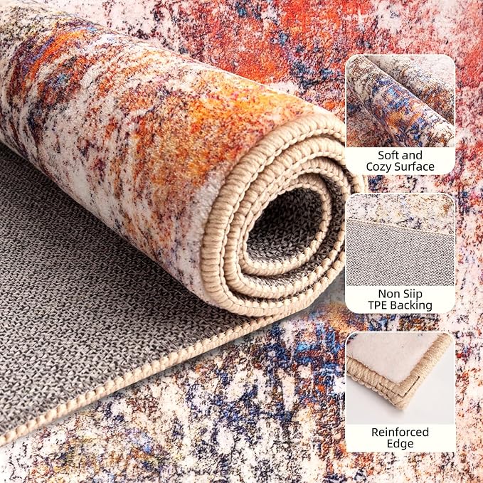 2x3 Rug Washable Boho Rug Soft Small Area Rug Non-Slip Doormat Faux Wool Abstract Rug Low Pile Indoor Throw Rug for Kitchen, Floor, Entryway