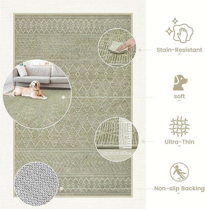 2x3 Rug Entryway Rugs: Washable Boho Small Geometric Moroccan Printed Pattern Rug Modern Indoor Soft Non Slip Ultra Thin Front Door Mat for Kitchen Bedroom (Brown, 2'x3')