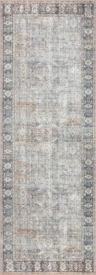 Loloi II Wynter Collection WYN-07 Grey/Charcoal 2'-6" x 12'-0", .13" Thick, Runner Rug, Soft, Durable, Printed, Vintage Inspired, Low Pile, Non-Shedding, Easy Clean, Living Room Rug