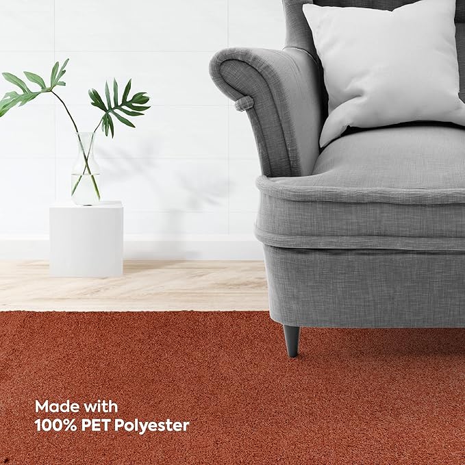 Furnish my Place Modern Plush Solid Color Rug - Rust, 72" x 144" Half Round, Pet and Kids Friendly Rug. Made in USA, Area Rugs Great for Kids, Pets, Event, Wedding, Living Room