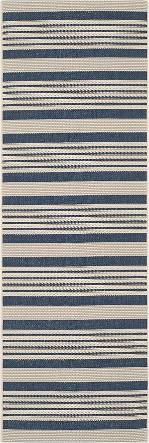 SAFAVIEH Courtyard Collection Runner Rug - 2'3" x 6'7", Navy & Beige, Non-Shedding & Easy Care, Indoor/Outdoor & Washable-Ideal for Patio, Backyard, Mudroom (CY6062-268)