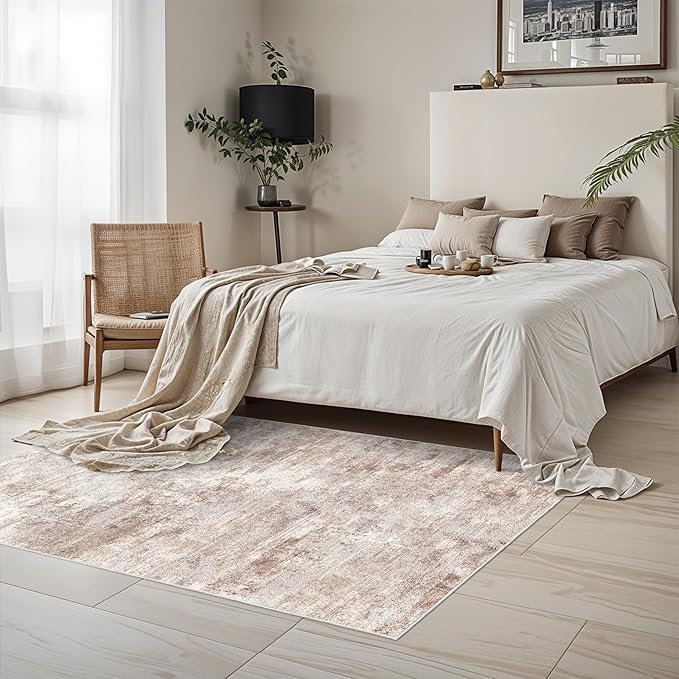 Washable Abstract Area Rug 3X5 - Rugs for Living Room Large Non Slip Indoor Entryway Rubber Backing Carpet Bedroom Kitchen Distressed Stain Resistant Floor Decor Mat Machine Washable 3X5 Brown