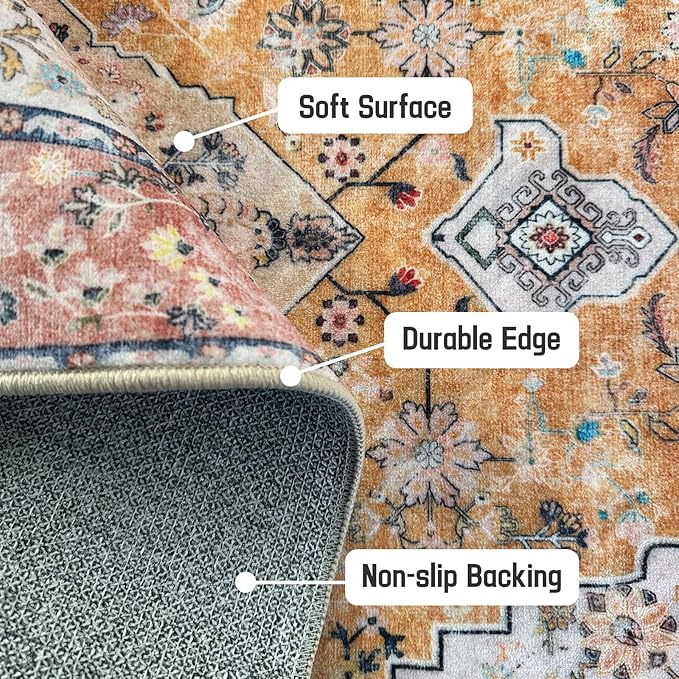 Traditional Vintage Runner Rug for Hallway & Kitchen, Non-Slip Long Rug, 2'x 8' Orange