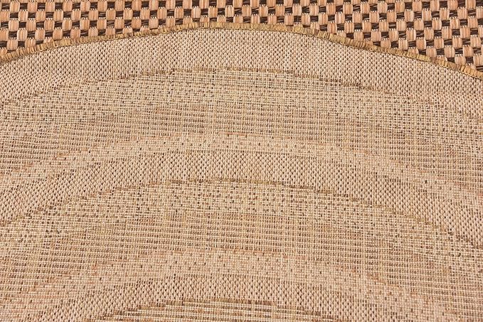 Unique Loom Outdoor Border Collection Area Rug - Multi Border (6' Round, Light Brown/ Brown)