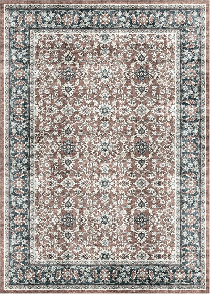 2'5x8 Low Pile Distressed Runner,Washable Runner Rugs Non-Slip&Low-Pile Kitchen Orange Collection Rug, Laundry Room Rug