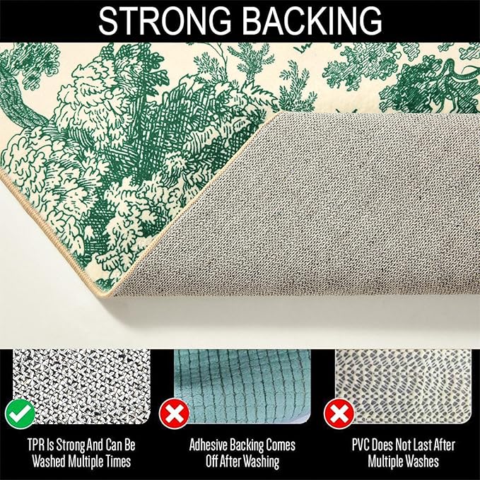 Vintage Botanical Entryway Rug Washable, Thin Pile Country Rustic Nature Plants 4x6 Indoor Rug Carpet Stain Resistant, Cute Green Woodland Forest Area Rug for Bedroom Dining Living Room Kitchen