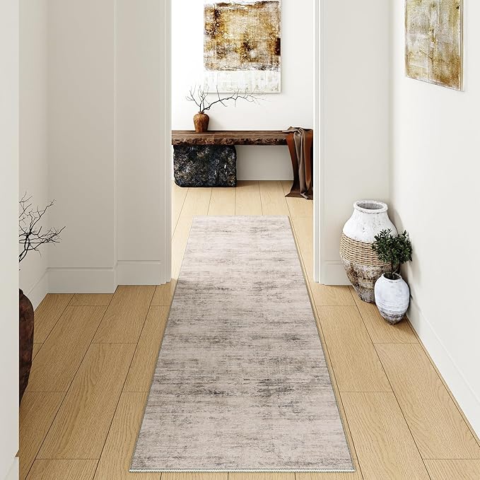 2x6 Hallway Area Rug Runner Rug Machine Washable Grey Abstract Low Pile Carpet for Bedroom Office Room Kitchen Laundry Room Non Slip