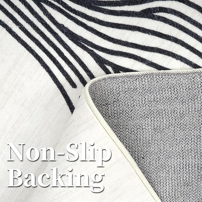 Washable Rug 5x7 Modern Abstract Area Rugs for Living Room Non Slip Backing Indoor Carpet Soft Faux Wool Bedroom Rug Low Pile Non-Shedding Rug for Dining Room Nursery Office Cream
