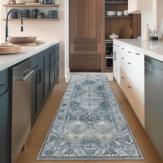 Bavni Clearance 2x5 Runner Rug Non Slip, Machine Washable Rug Runners for Hallways, Vintage Distressed Print Kitchen Runner, Low Pile Lightweight Carpet Runner for Entryway Laundry Bedroom, Light Grey