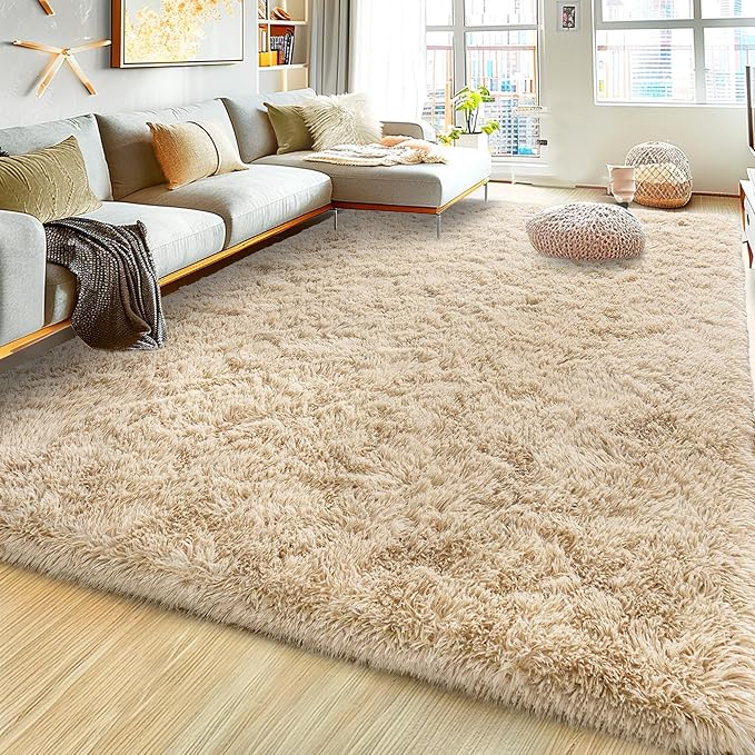 Ultra Fluffy Area Rugs for Living Room Bedroom, 6x9 Fuzzy Large Living Room Rugs, Thick Shag Rug for Dorm, Soft Non Slip Kids Girls Boys Rug for Home Decor Aesthetic, Camel