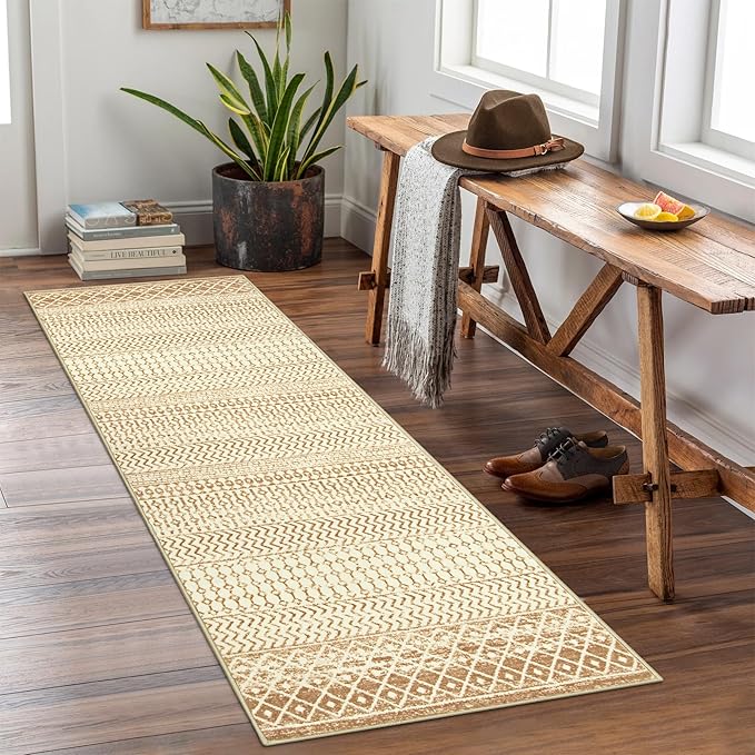 Boho Rug Runners for Hallways, 2x6 Ultra Soft Non-Slip Vintage Kitchen Mat, Stain Resistant Washable Farmhouse Rug Carpet Runner for Bedside Laundry Room Bathroom Doorway