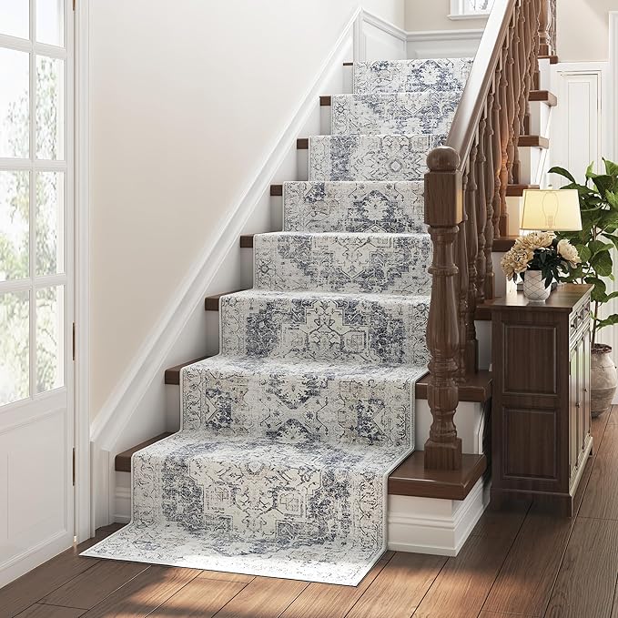jinchan Runner Rug 3x10 Vintage Hallway Rug Kitchen Washable Runner Retro Floor Cover Lightweight Non-Slip Low Pile Thin Distressed Carpet for Entryway Bathroom Laundry Room Bedroom Stairway Grey