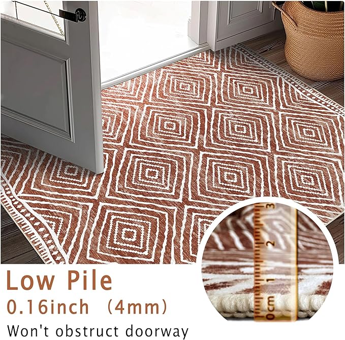 vivorug Washable Rug, Ultra Soft Runner Rug 2x10, Non Slip Floor Carpet, Runners for Hallway Living Room Indoor, Moroccan Western Style (Brown, 2'x10')