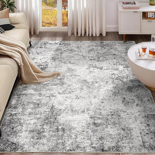 10x12 Area Rug Living Room Rugs - Washable Neutral Modern Abstract Soft Thin Large Rug Indoor Floor No Slip Rug Carpet for Bedroom Under Dining Table Home Office Decor - Grey