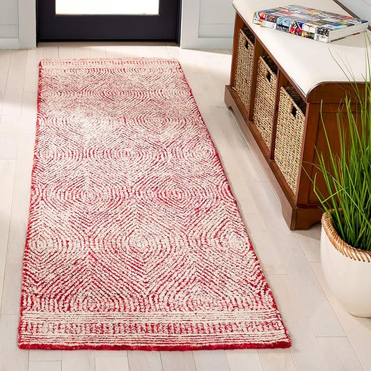 SAFAVIEH Abstract Collection Runner Rug - 8' Runner, Ivory & Red, Transitional Design, Ideal for High Traffic Areas in Hallway, Bathroom & Kitchen (ABT340Q-28)