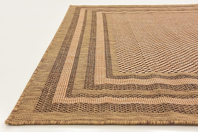 Unique Loom Outdoor Border Collection Area Rug - Multi Border (6' Square, Light Brown/ Brown)