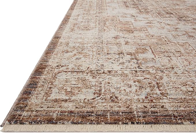 Loloi Sorrento Collection 7'-10" x 7'-10" Round Accent Rug in Mocha/Multi - Vintage Inspired Patterned Area Rug, Unique Area Rug for Living Room, Bedroom, Dining Area
