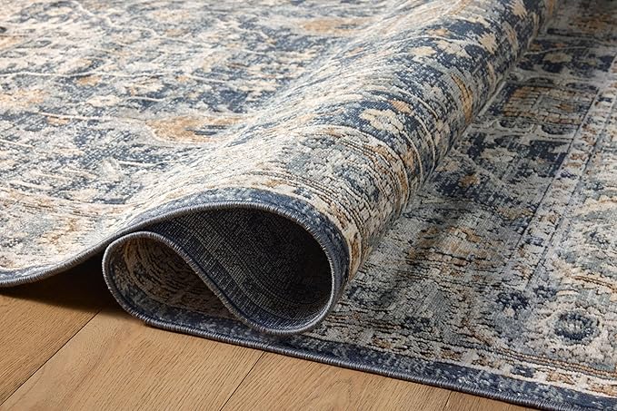 Loloi Teagan Collection 6'-7" x 9'-2" Area Rug in Denim/Pebble - Large, Soft Neutral Rug, High-Traffic for Living Room, Bedroom, Home Office, Dining Area