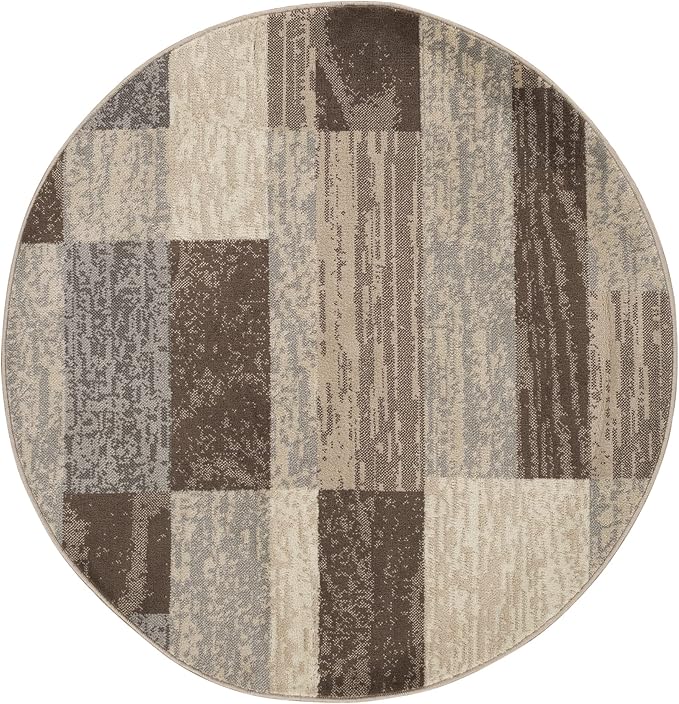 SUPERIOR Indoor Area Rug, Jute Backed, Modern Geometric Patchwork Floor Decor for Bedroom, Office, Living Room, Entryway, Hardwood Floors, Rockwood Collection, 5' Round, Slate