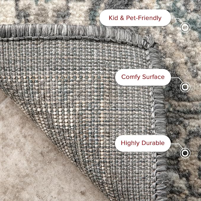 nuLOOM 10x14 Becca Traditional Tiled Area Rug, Charcoal, Faded Transitional Design, Stain Resistant, For Bedroom, Dining Room, Living Room, Hallway, Office, Kitchen, Entryway