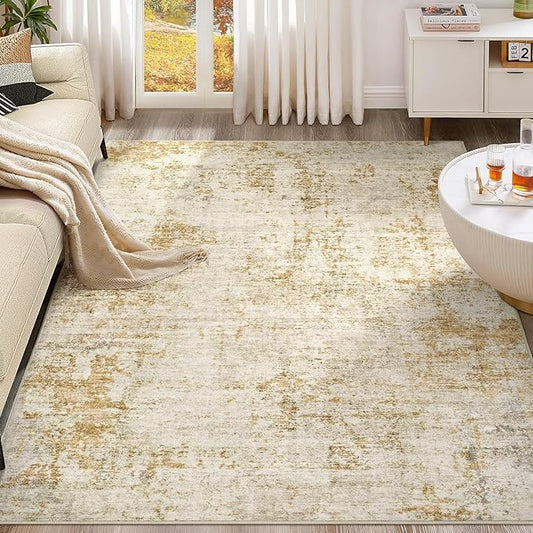 10x12 Area Rug Living Room Rugs - Washable Neutral Modern Abstract Soft Thin Large Rug Indoor Floor No Slip Rug Carpet for Bedroom Under Dining Table Home Office Decor - Golden Brown
