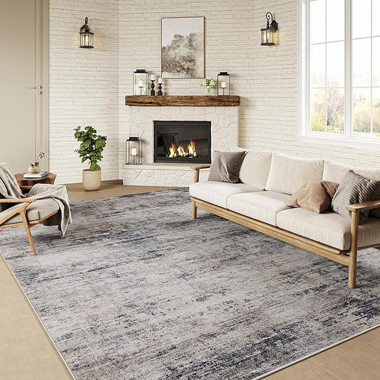 5x7 Living Room Rugs Machine Washable Gray Hallway Area Rug Indoor Accent Rug Abstract Low Pile Carpet Distressed Throw Aesthetic Rug Bedroom Office Dining Room Kitchen Laundry Room Non Slip