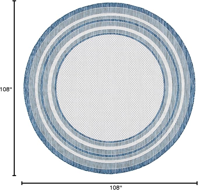 SAFAVIEH Courtyard Collection Area Rug - 9' Round, Ivory & Navy, Non-Shedding & Easy Care, Indoor/Outdoor & Washable-Ideal for Patio, Backyard, Mudroom (CY8475-53412)