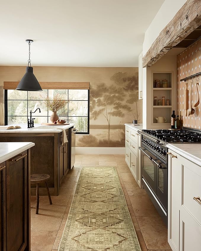 Loloi Magnolia Home by Joanna Gaines Sinclair Collection SIN-02 Khaki/Tobacco 7'-6" x 9'-6", .25" Pile Height, Machine Washable, Area Rug