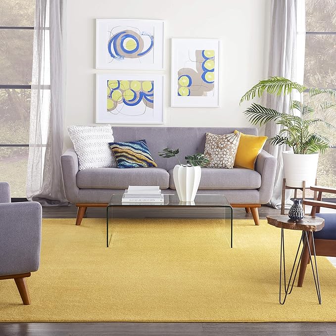 Nourison Essentials Indoor/Outdoor Yellow 7' x 10' Area Rug, Easy Cleaning, Non Shedding, Bed Room, Living Room, Dining Room, Backyard, Deck, Patio (7x10)