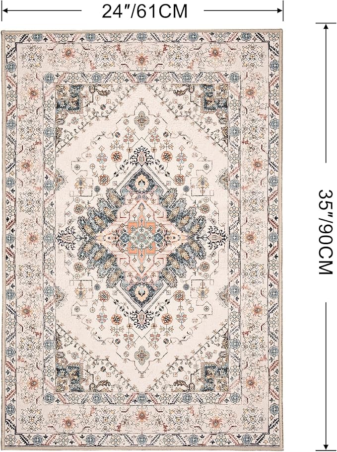 Noahas Front Door Mat Indoor Outdoor Entrance,2x3 Small Beige Area Rugs Vintage Machine Washable Rugs Non-Slip Low Pile Carpets for Entryway Porch Bathroom Kitchen Bedroom Laundry Room Home Decor