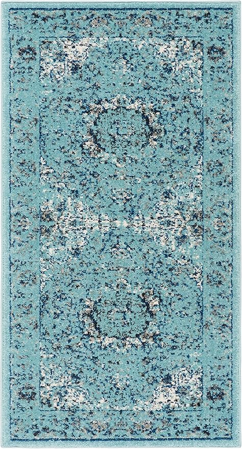 SAFAVIEH Evoke Collection 2'2" x 4' Light Blue / Light Blue EVK220E Shabby Chic Oriental Medallion Non-Shedding Living Room Bedroom Accent Rug