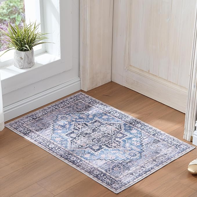 Door Mat, 2x3 Rug, Indoor Mats for Entryway, Door Rugs for Entryway Indoor, Front Door Rugs, Small Non Slip Rug, Neutral Boho Modern Vintage Floral Rug for Entryway Indoor, Bathroom