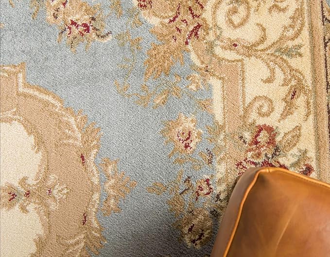 Unique Loom Versailles Collection Traditional Classic Floral Motif Area Rug (2' 2 x 6' 0 Runner, Slate Blue/ Ivory)