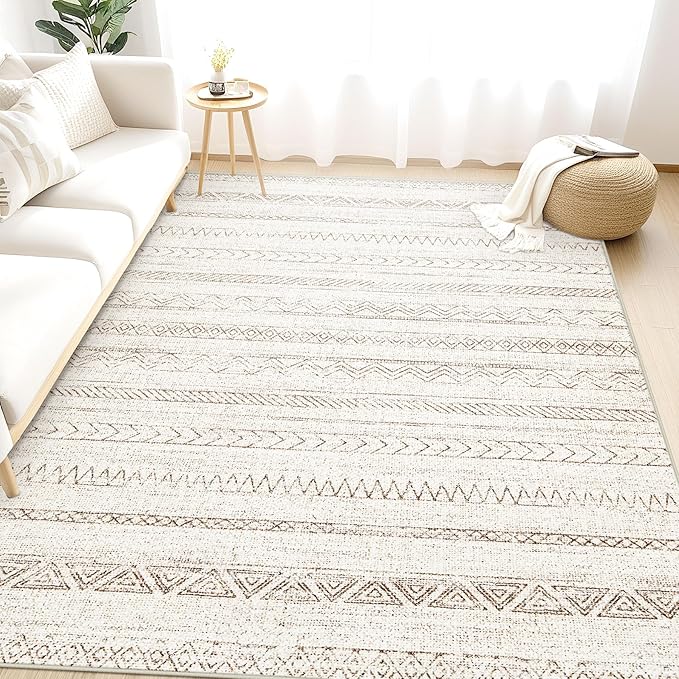 4x6 Area Rugs for Living Room, Soft Washable Boho Geometric Rug Moroccan Neutral Rug, Morden Farmhouse Stain Resistant Indoor Carpet for Bedroom Dining Room Playroom Office(4'x6',Brown)
