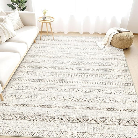 4x6 Area Rugs for Living Room, Soft Washable Boho Geometric Rug Moroccan Neutral Rug, Morden Farmhouse Stain Resistant Indoor Carpet for Bedroom Dining Room Playroom Office(4'x6',Brown)