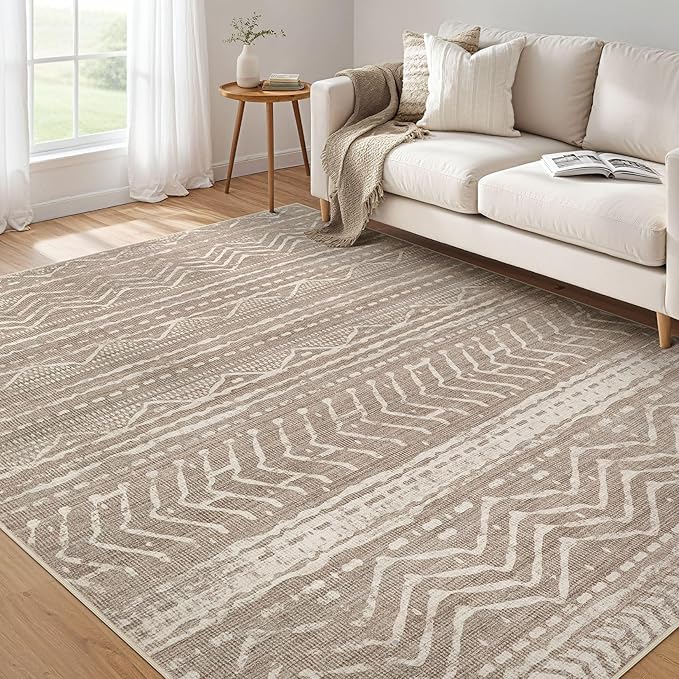 5x7 Area Rugs Living Room: Washable Boho Large Neutral Soft Rug Farmhouse Stain Resistant Modern Indoor Non Slip Floor Carpet for Bedroom Nursery Kids Playroom Office Dining Room Dorm- Dark Brown