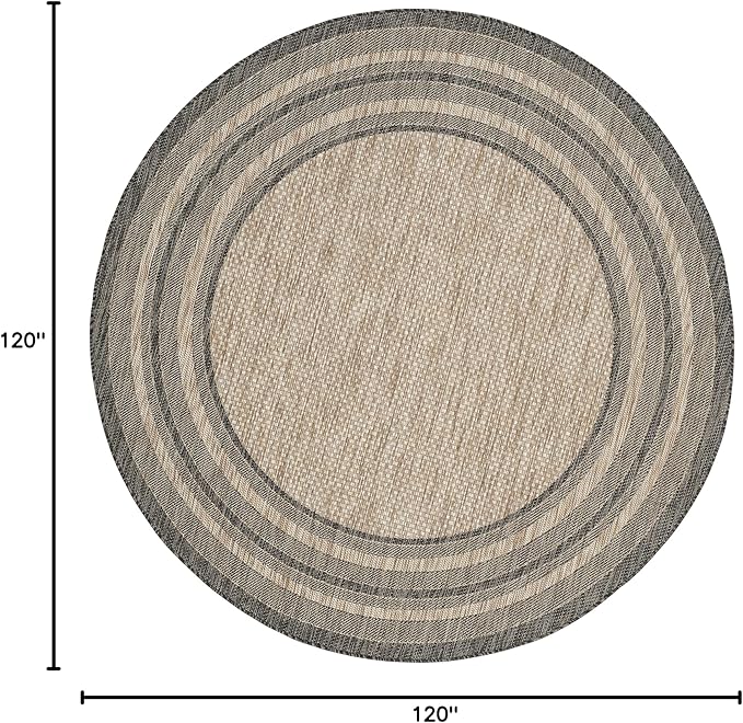 SAFAVIEH Courtyard Collection Area Rug - 10' Round, Natural & Black, Geometric Pattern, Indoor/Outdoor & Washable, Ideal for Patio, Backyard, Mudroom (CY8475-37312-10R)