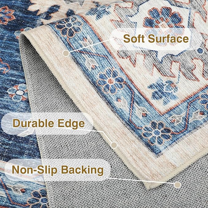 Washable Rugs 4x6, Stain Resistant Lightweight Anti-Skid Rugs for Living Room, Distressed Vintage Boho Rug Floor Carpet Bedroom Dining Room Office