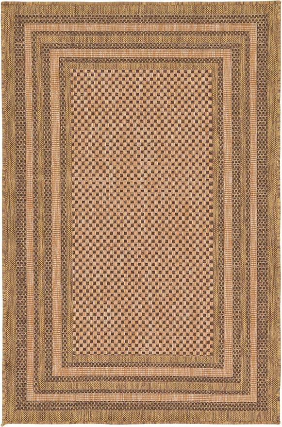 Unique Loom Outdoor Border Collection Area Rug - Multi Border (3' 3" x 5' Rectangle, Light Brown/ Brown)