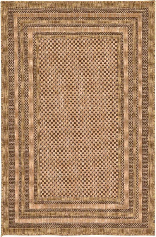 Unique Loom Outdoor Border Collection Area Rug - Multi Border (3' 3" x 5' Rectangle, Light Brown/ Brown)