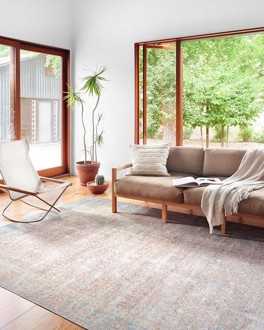 Loloi II Wynter Collection WYN-04 Red/Teal 8'-6" x 11'-6", .13" Thick, Area Rug, Soft, Durable, Printed, Vintage Inspired, Low Pile, Non-Shedding, Easy Clean, Living Room Rug